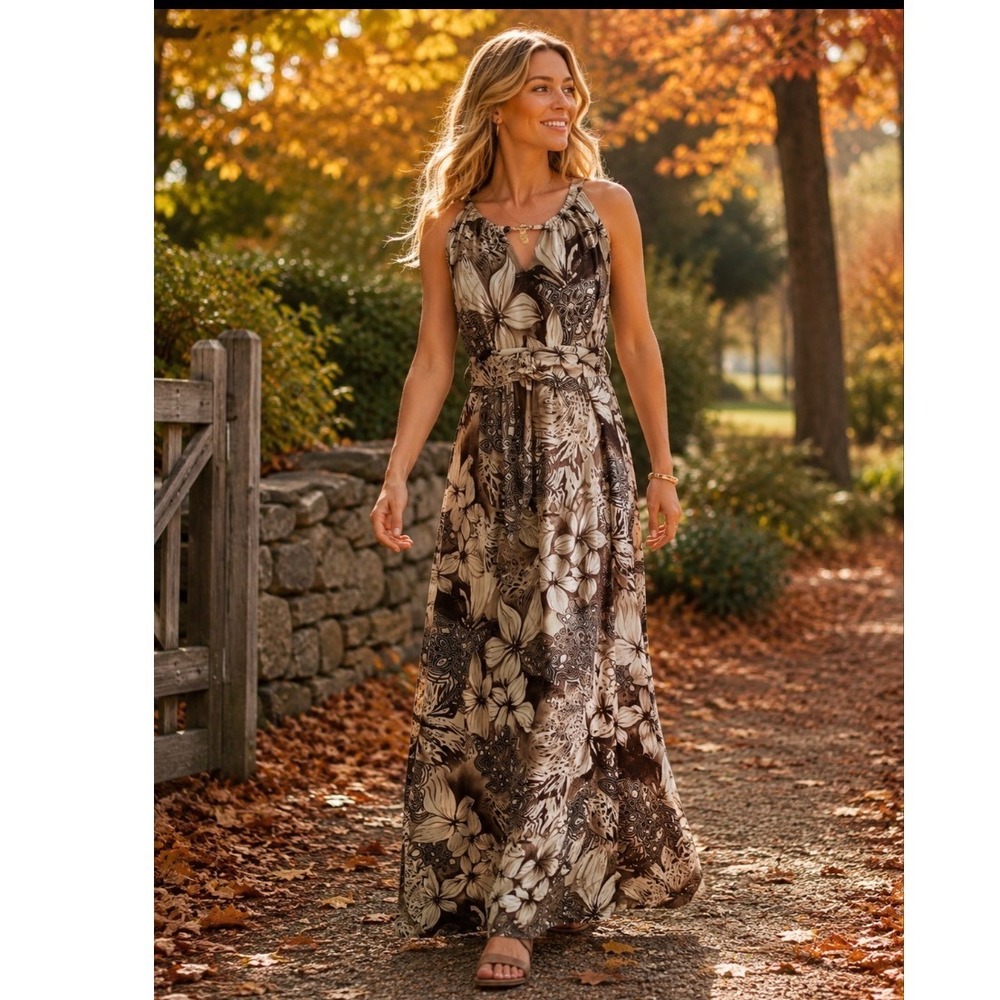 Cottagecore Sheri Martin Maxi Dress Sz 12‎  Brown Floral TradWife Mobwife